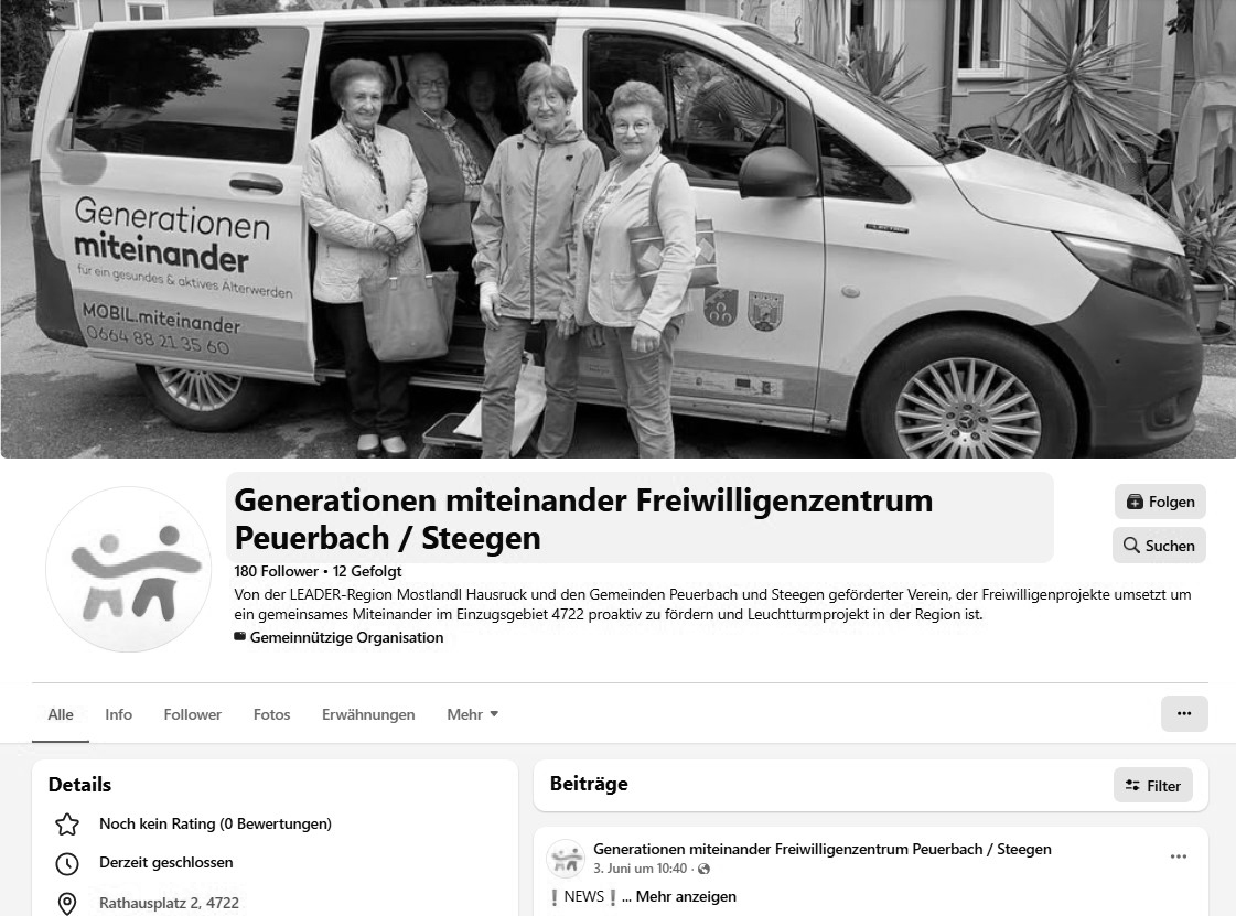 Generationen miteinander Freiwilligenzentrum in Peuerbach/Steegen